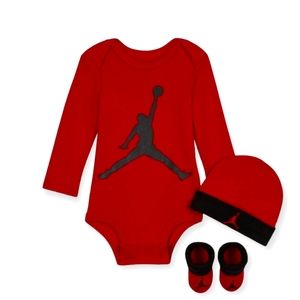 Jordan 6-12 Month Long sleeve Bodysuit Baby, Hat & Bootie Onesie Shoe Set